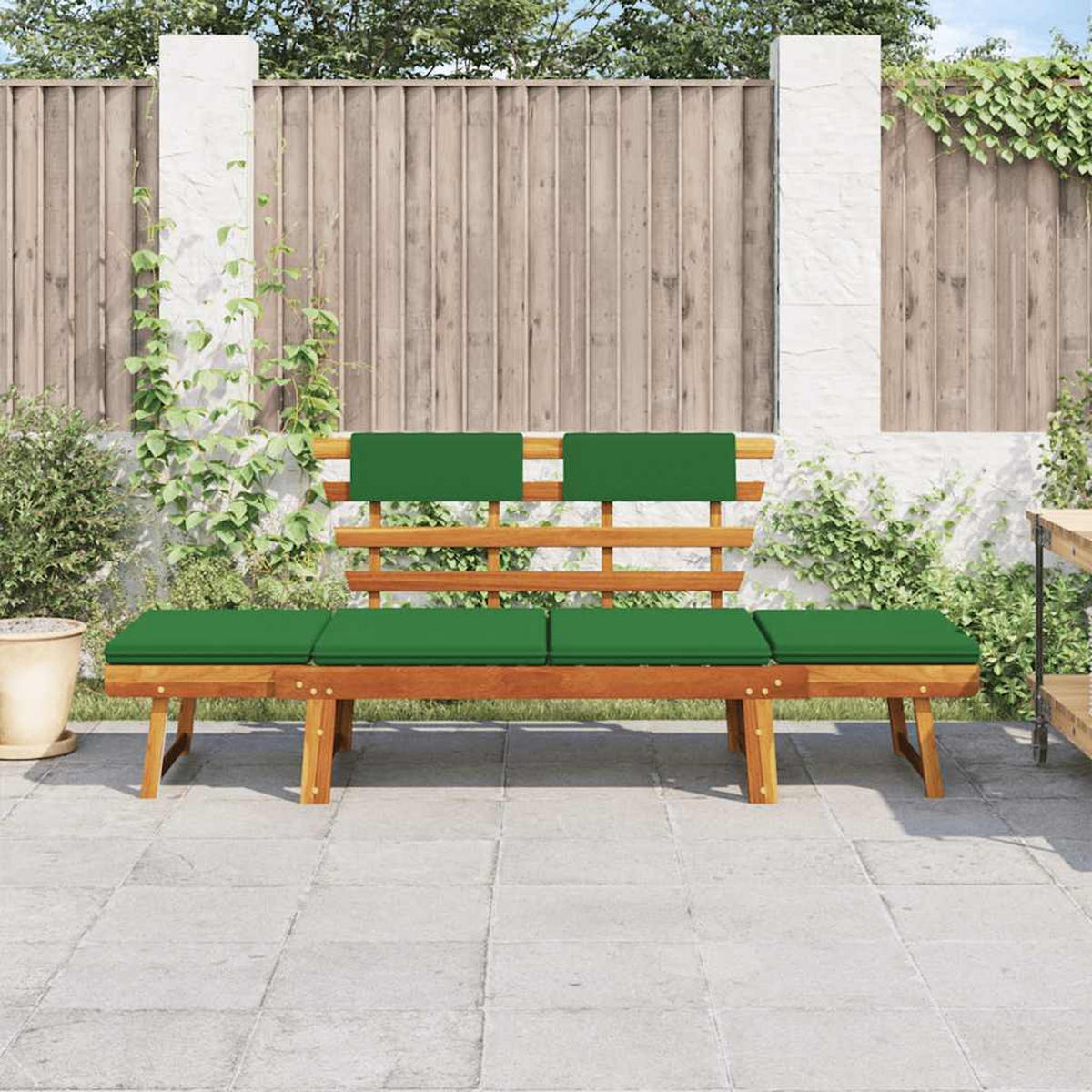 GARTENBANK mit Auflagen 2-in-1 190 cm Massivholz Akazie - Grün, Holz (190/74/68cm) - furnicato