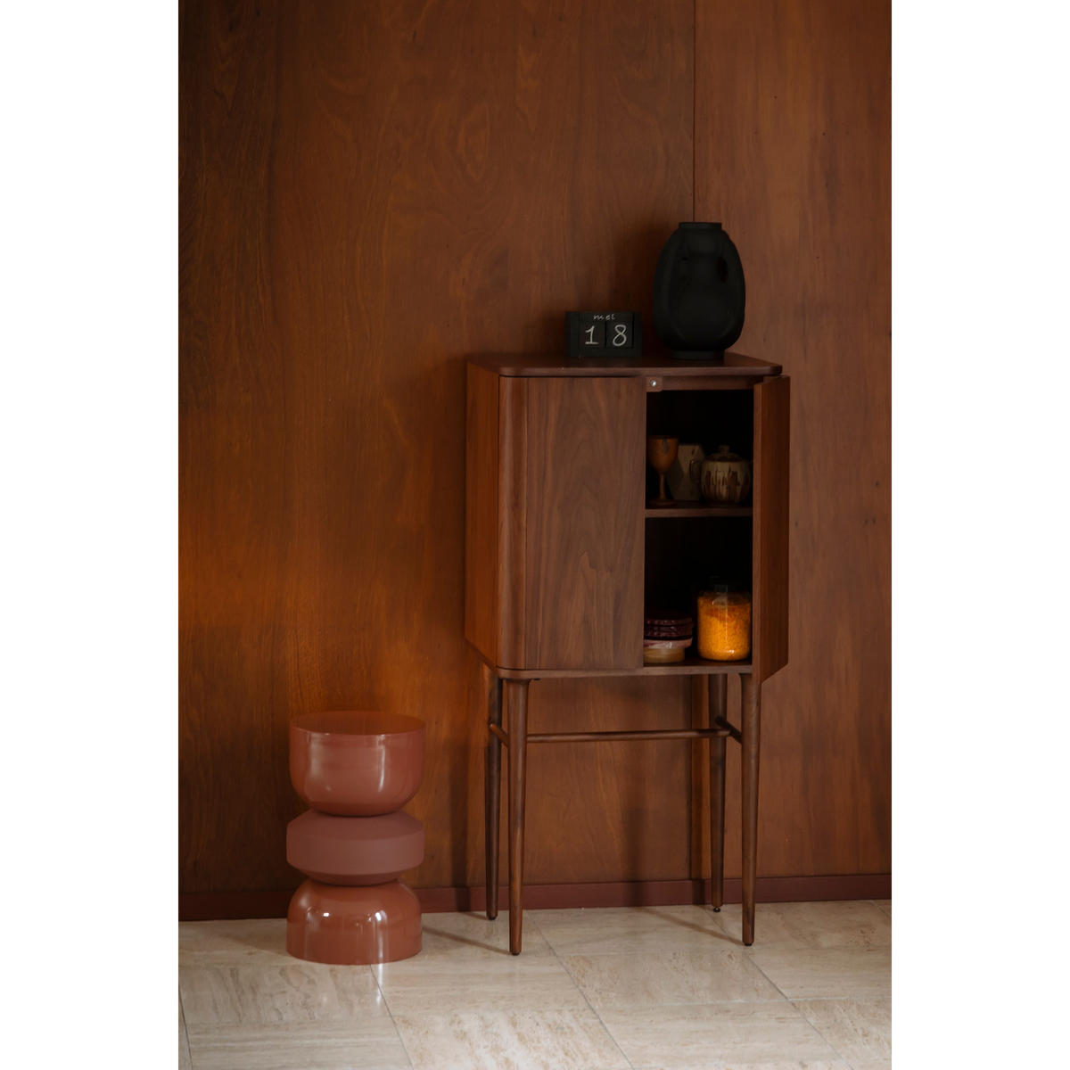 BEISTELLTISCH Apollo Terra/ Braun - Rot, Metall (29/29/48cm) - Dutchbone