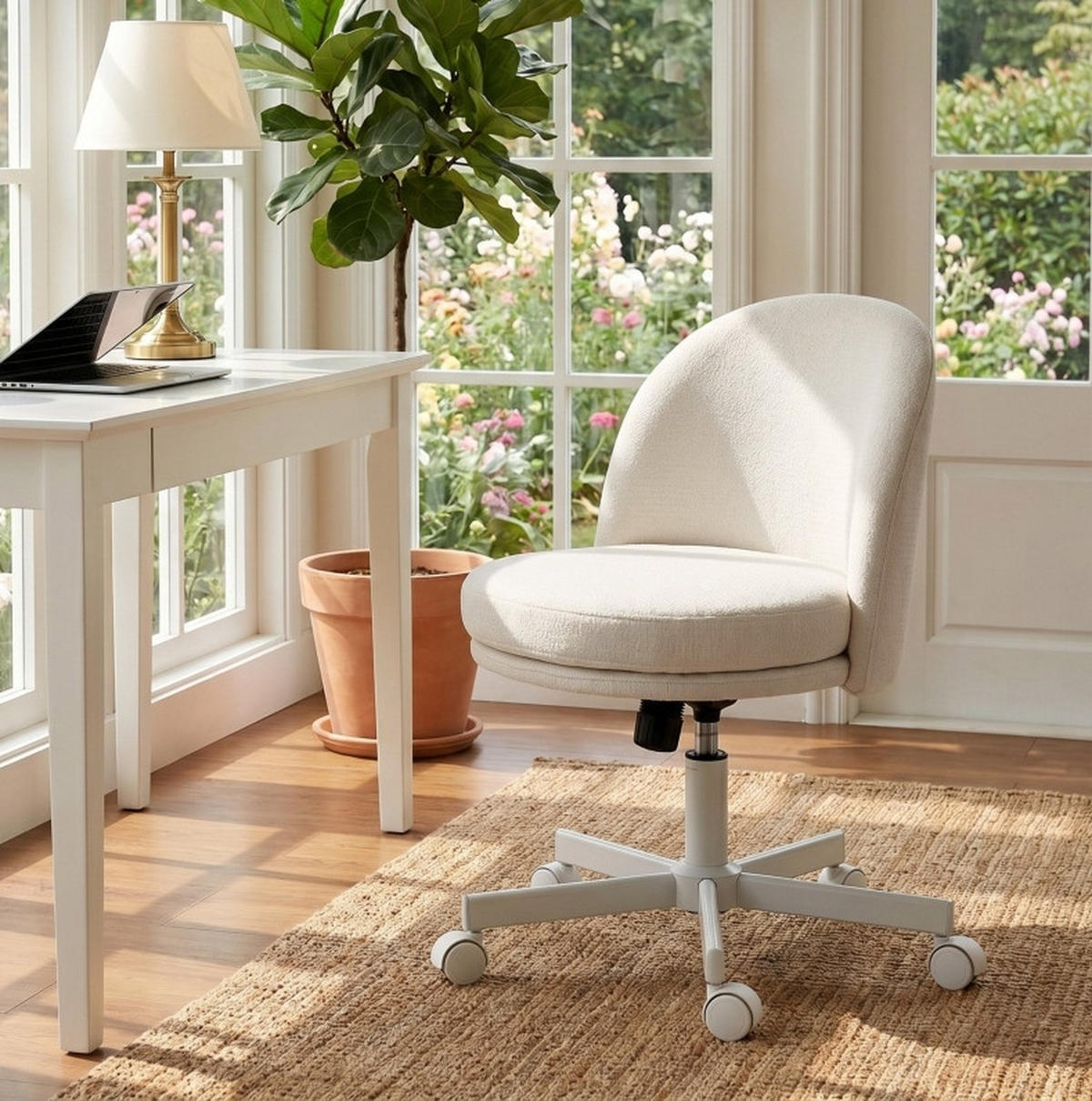 DREHSTUHL 57/58/83 cm Creme aus Metall mit Wippfunktion - Creme, Metall (58/83/57cm) - OKWISH