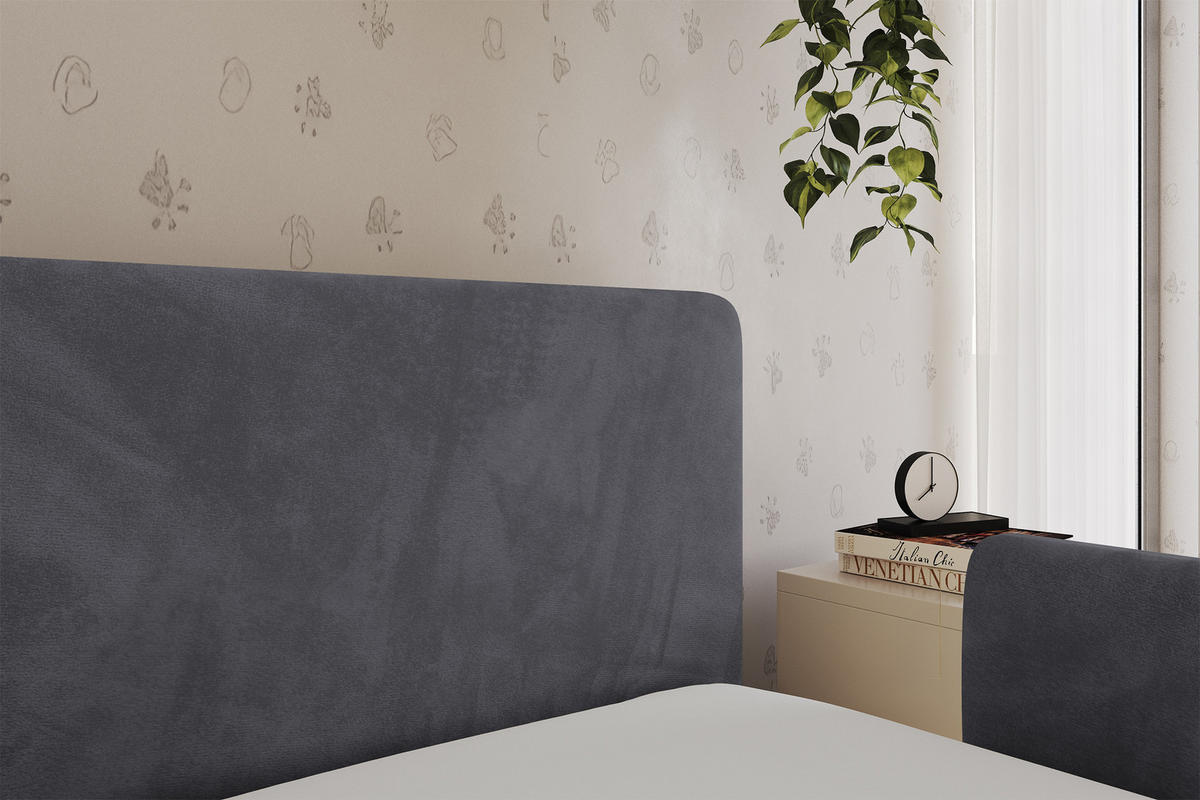 EINZELLBETT Jugendbett mit Bettkasten, Links - NORY 80x200 Dunkelgrau - Dunkelgrau, Holzwerkstoff/Textil (80/200cm) - ALTDECOR