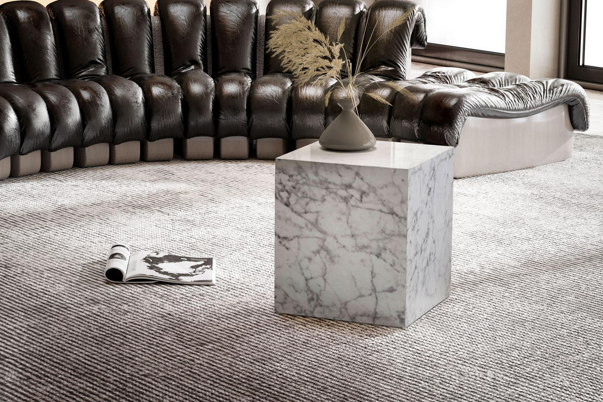 COUCHTISCH MONOBLOC in Hochglanz mit Marmor-Optik, Würfelform, Weiß 40x40x45 cm - Weiß, Holzwerkstoff (40/40/45cm) - KADIMA DESIGN