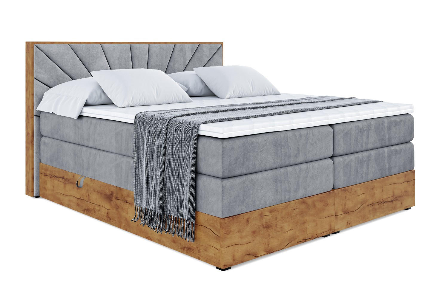 BOXSPRINGBETT mit Matratze H3|H4 und Lattenrost - LOLLI6 KING-120x200 - Grau Casablanca - Grau, Holzwerkstoff (120/200cm) - ALTDECOR