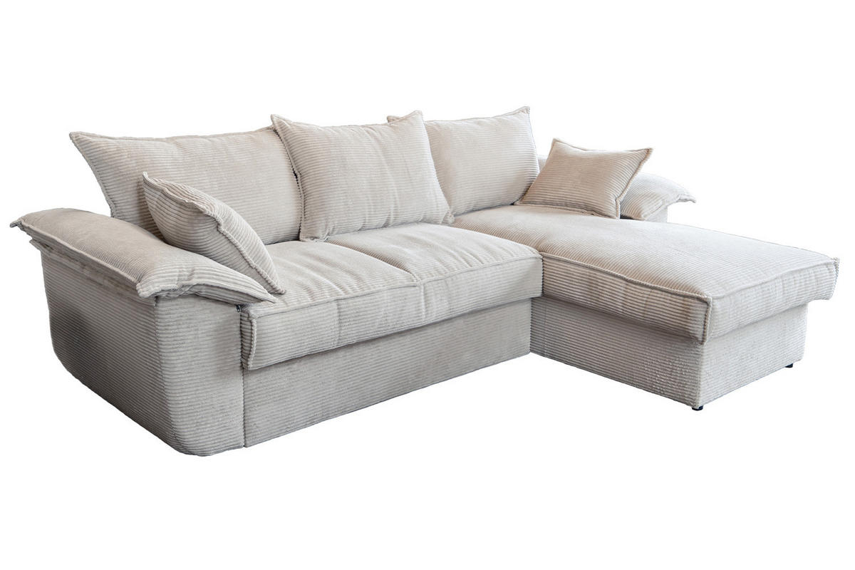 ECKSOFA DAMETO Weiß Cord - Schwarz/Weiß, Kunststoff/Textil (266/174cm) - KAWOLA