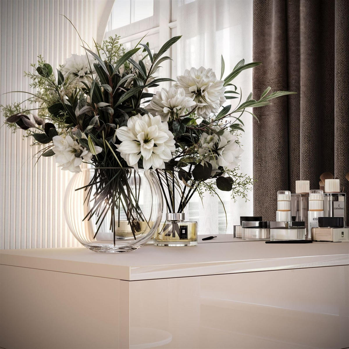 SCHMINKTISCH SIENNA-QS KASCHMIR mit LED-Spiegel PUSH OPEN - Kaschmir, Holzwerkstoff (100/81/42cm) - Lookway