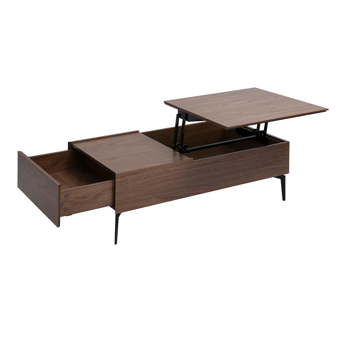 COUCHTISCH aus dunklem Holz mit Walnuss-Finish und schwarzem Metall, höhenverstellbar L103 cm SEDA - Walnussfarben, Holz (102.5/60.2/35.5cm) - Miliboo