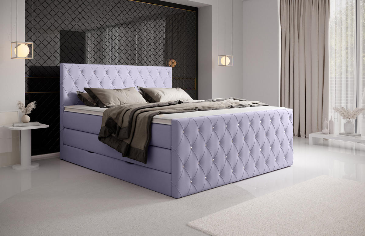 BOXSPRINGBETT Dubai Lila 160 /200 cm H2/H3 Samt - Lila, Textil (160/200cm) - wonello