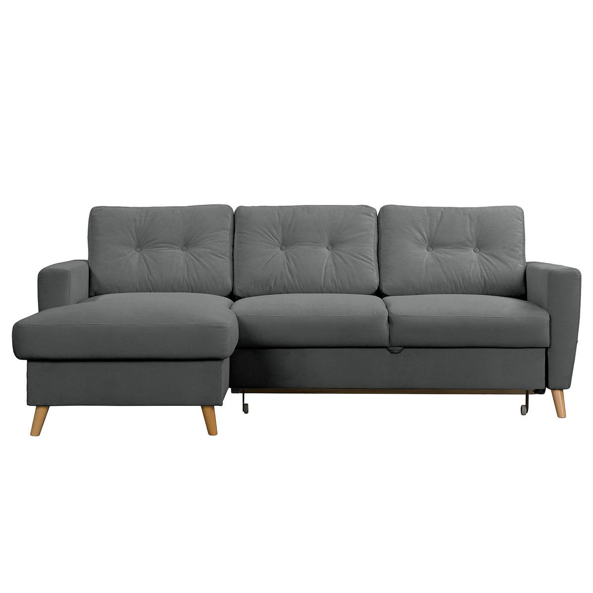 ECKSOFA mit Longchair - Anthrazit/Braun, Holz/Textil (223/148cm) - home24