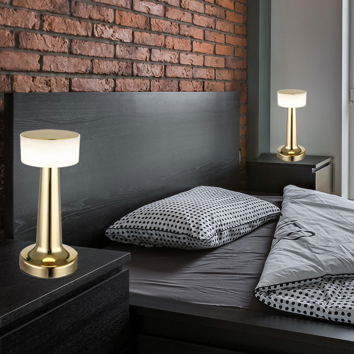 LED TISCHLEUCHTE Messing Opal - Messingfarben, Kunststoff (9.5/9.5/21.5cm) - Globo Lighting