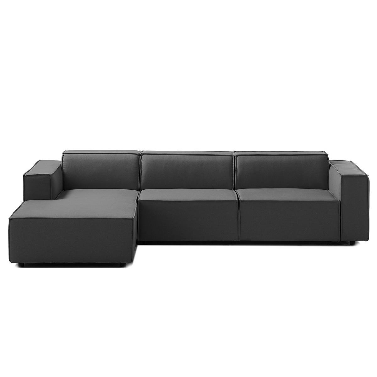 ECKSOFA mit Longchair - Anthrazit/Schwarz, Kunststoff/Textil (294/177cm) - home24