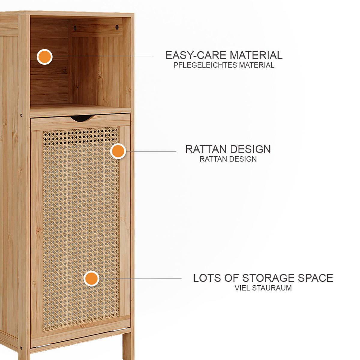 BADSCHRANK Liora Bambus 36 x 98 cm - Grün, Holzwerkstoff (36/98/33cm) - Vicco