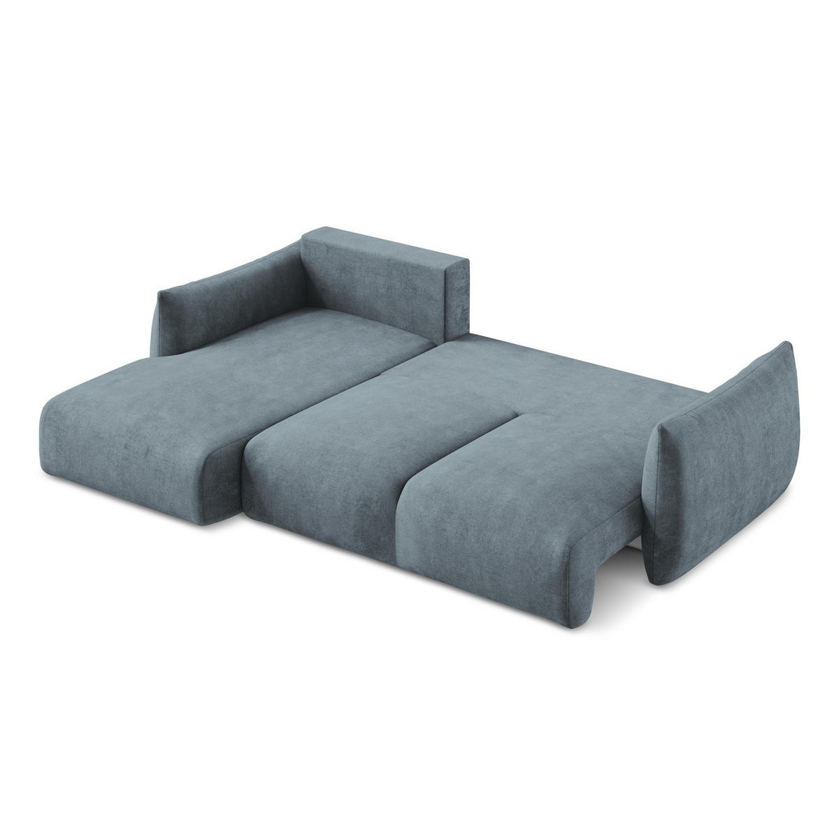ECKSOFA mit Schlaffunktion links Chenille Stoff Blau - Pastellblau/Schwarz, Holzwerkstoff/Kunststoff (242/162cm) - LaMiaSofa