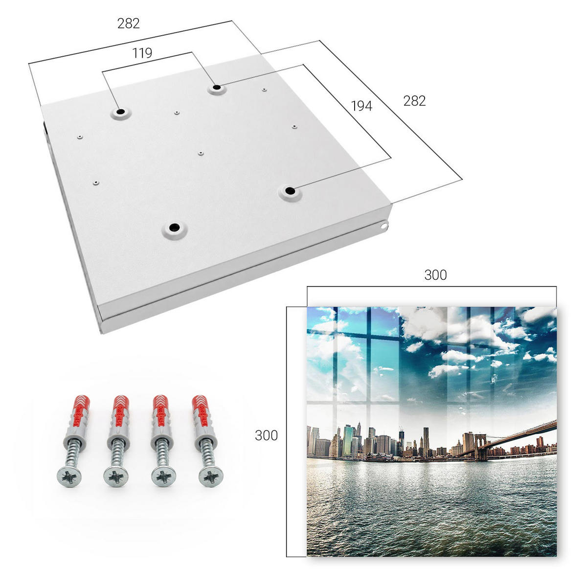 SCHLÜSSELBOX Weiß 30x30 cm – Türöffnung nach rechts - Stadtpanorama - Blau, Metall (30/30/5cm) - TULUP