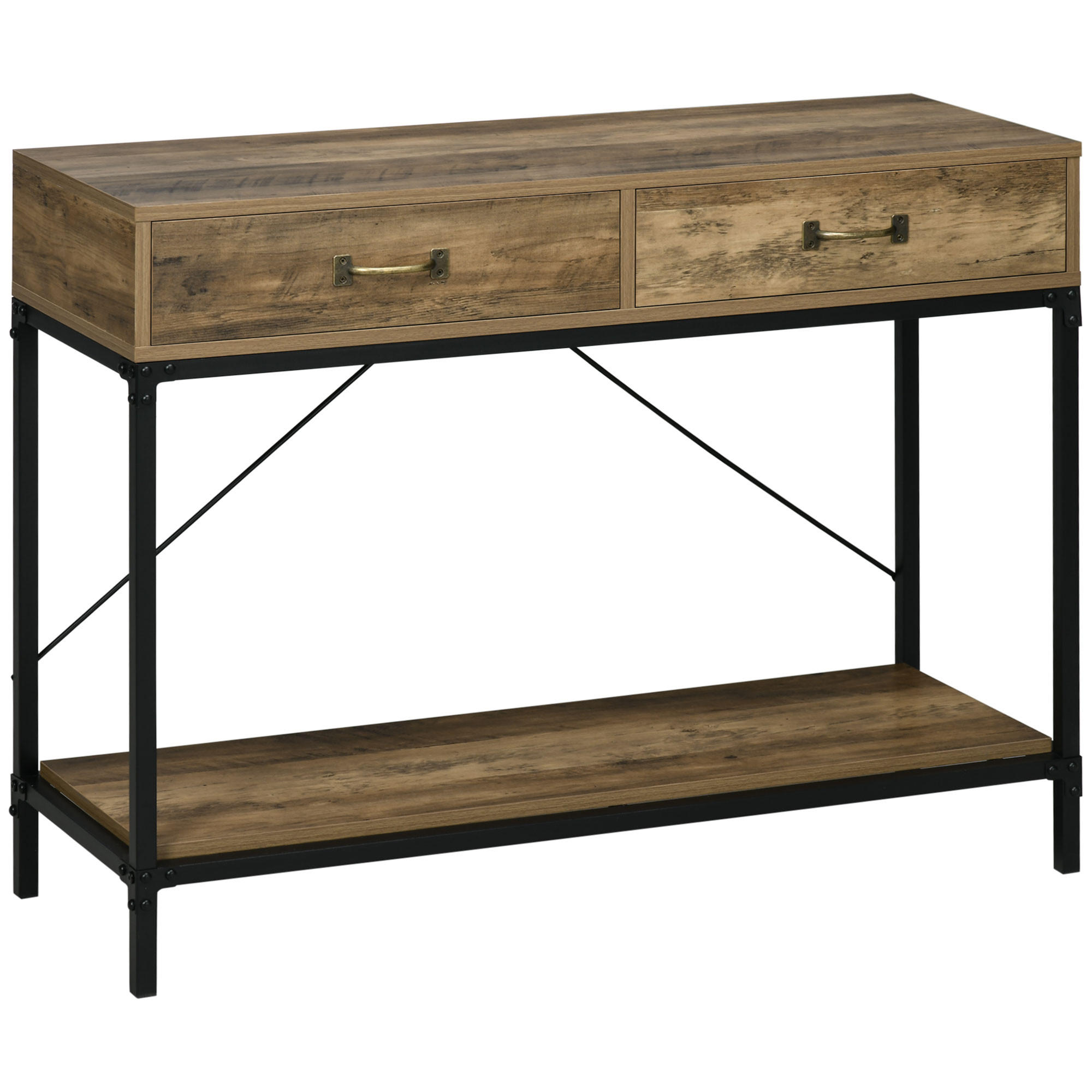 KONSOLENTISCH 100/35/76,5 cm Vintage Braun mit 2 Schubladen und Unterregal - Braun, Holzwerkstoff (35/100/76.5cm) - OKWISH