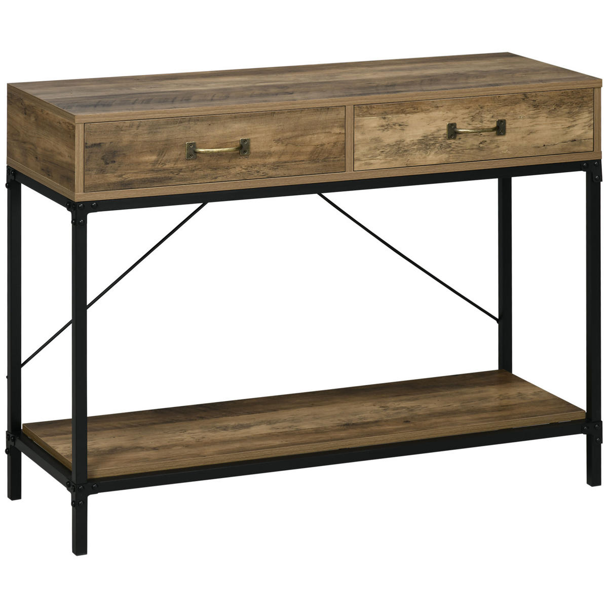 KONSOLENTISCH 100/35/76,5 cm Vintage Braun mit 2 Schubladen und Unterregal - Braun, Holzwerkstoff (35/100/76.5cm) - OKWISH