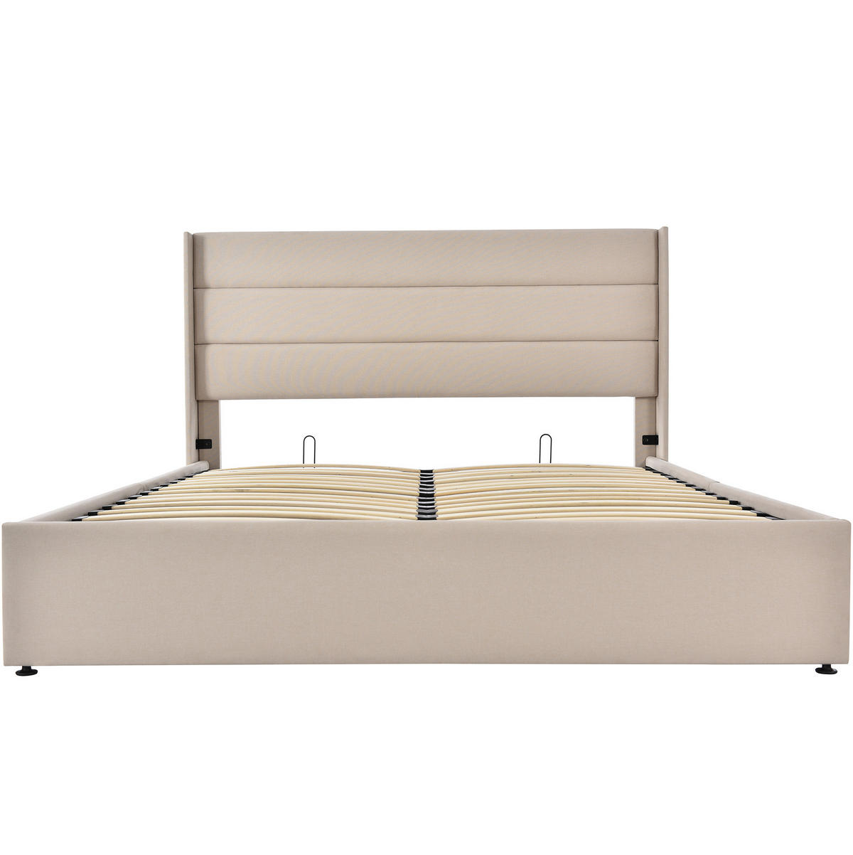 POLSTERBETT 160/200 cm Beige mit hydraulischem Bettkasten und gepolstertem Kopfteil - Beige, Textil (160/200cm) - OKWISH
