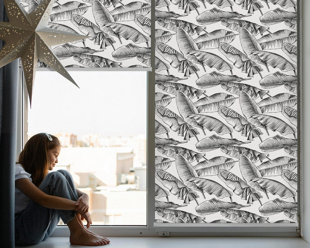 VNÚTORNÁ roleta - okenná roleta - roleta - 100x140 cm - Listy papradia - čierna, plast (100/140/0.5cm) - TULUP