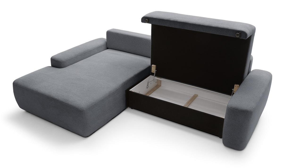 ECKCOUCH mit Schlaffunktion Orea M, 265 cm, Bettkasten, Links, Dunkelgrau - Dunkelgrau, Holz (264/162cm) - Emporius