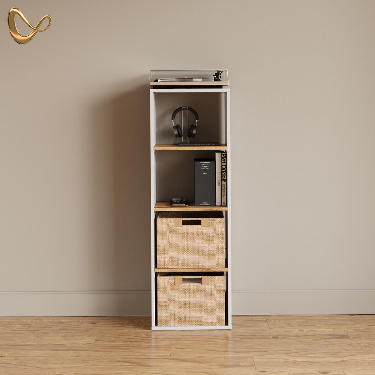 BÜCHERREGAL Lorena Weiß/Goldkraft Eiche mit 4 Fächern - Weiß, Holzwerkstoff (40/120/30cm) - Livinity®