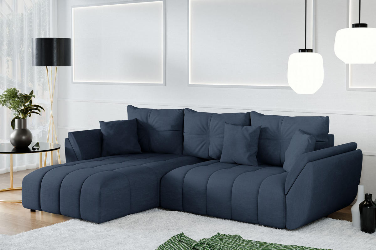 ECKSOFA L Form Verciani Blau 266/190/91 cm mit Schlaffunktion - Blau/Schwarz, Kunststoff/Textil (266/190cm) - AX Living