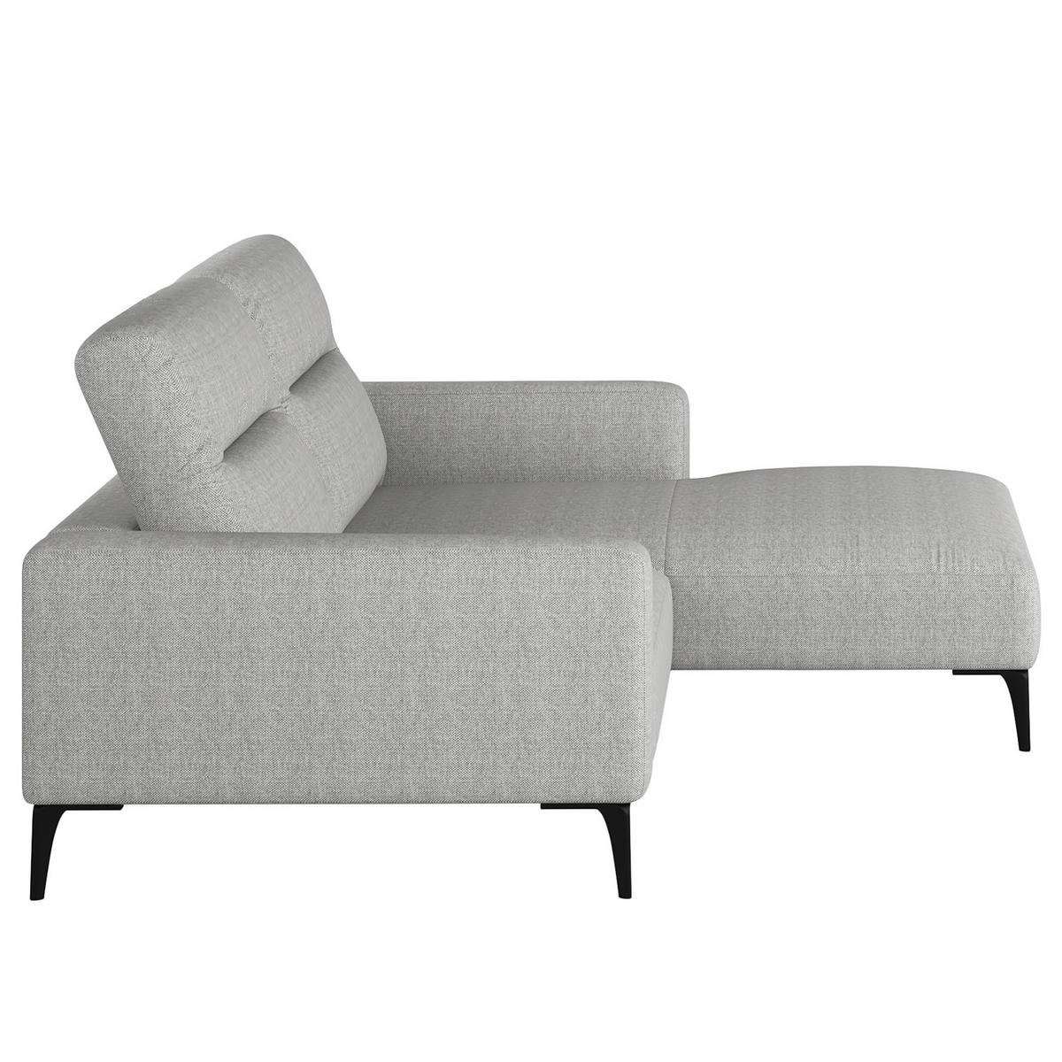 1,5-SITZER ECKSOFA mit Longchair - Hellgrau/Schwarz, Textil/Metall (232/180cm) - home24