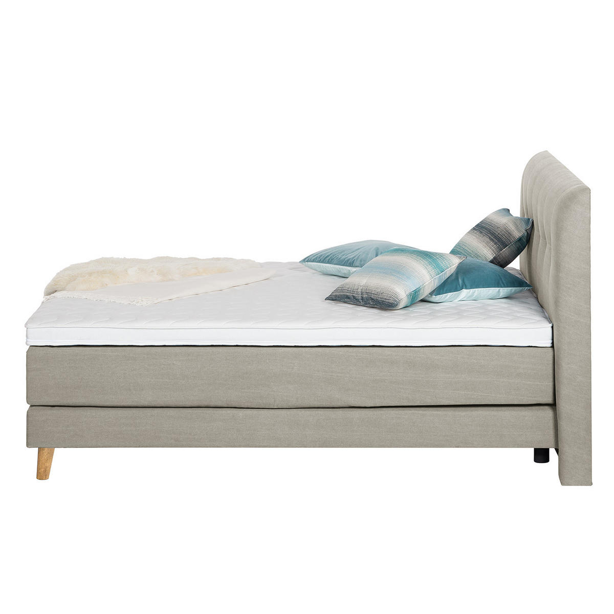 BOXSPRINGBETT - Webstoff - Beige, Naturmaterialien (200/200cm) - home24