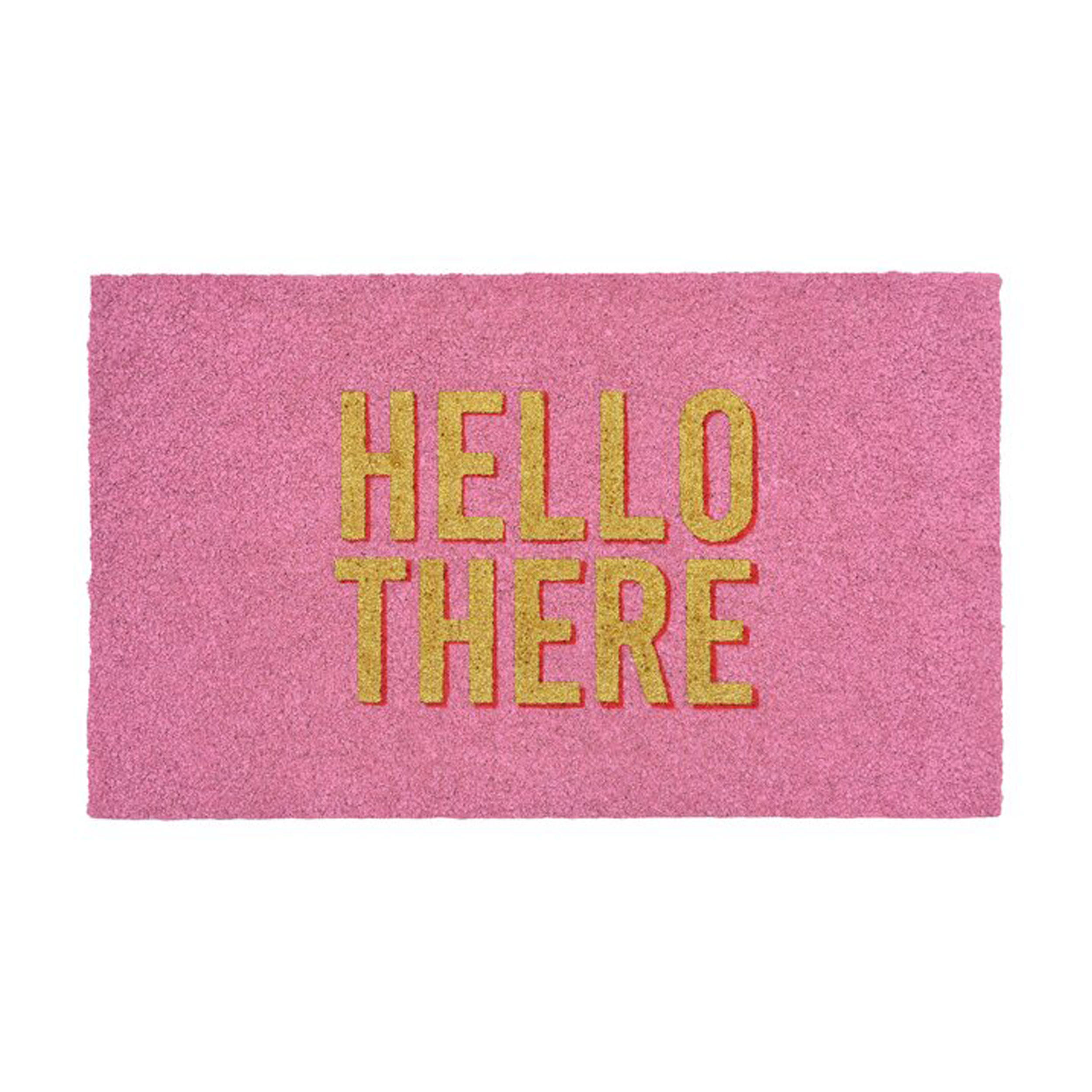 FUSSMATTE Hello there, Kokos / PVC, Glitzer Rosa, 75 x 45 cm - Rosa, Naturmaterialien (3/46.5cm) - Gift Company