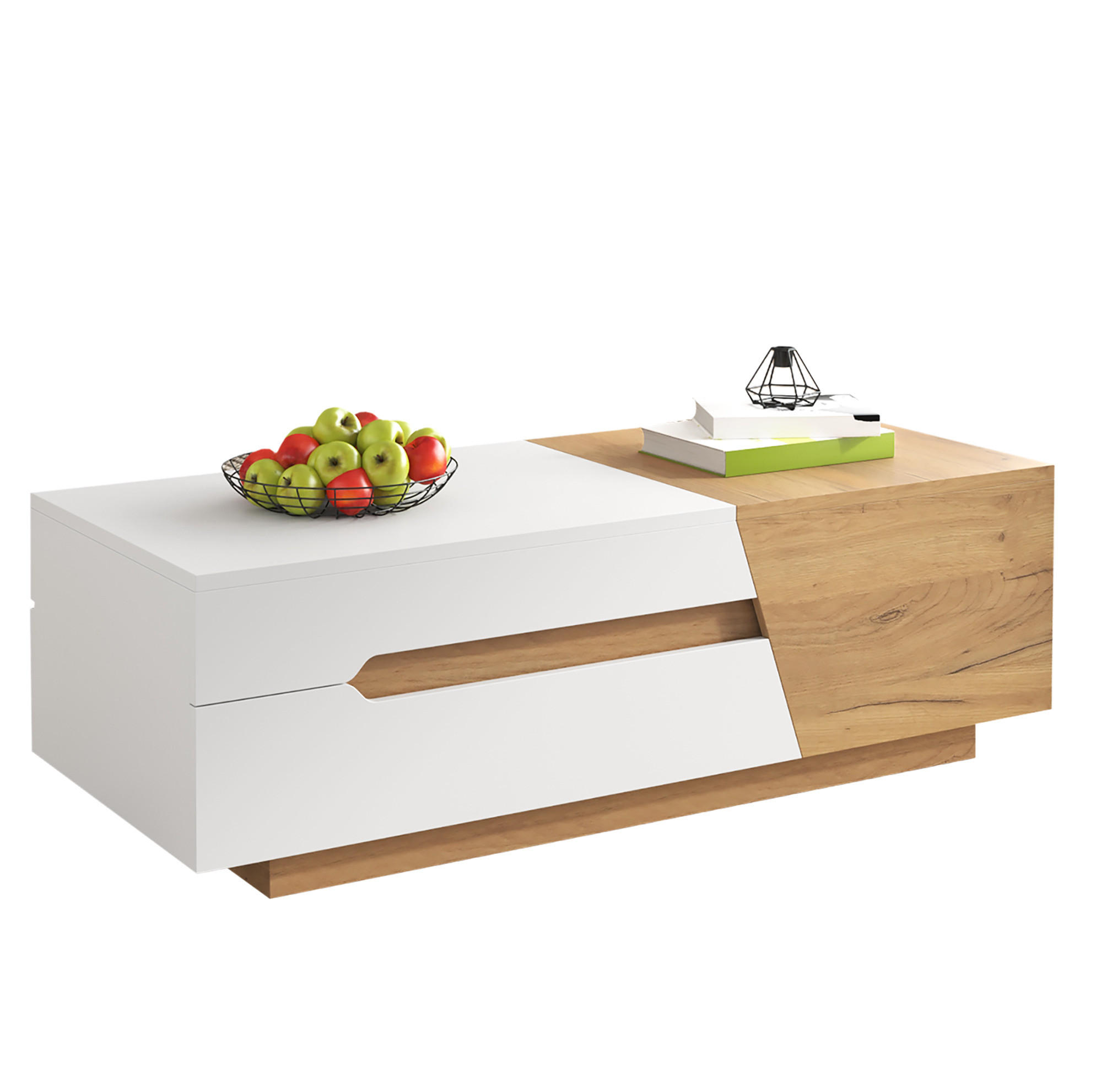 COUCHTISCH aus MDF 120x50x37,5 cm in Weiß mit Schiebedesign & 2 Schubladen - Weiß, Holzwerkstoff (120/50/37.5cm) - Modfu