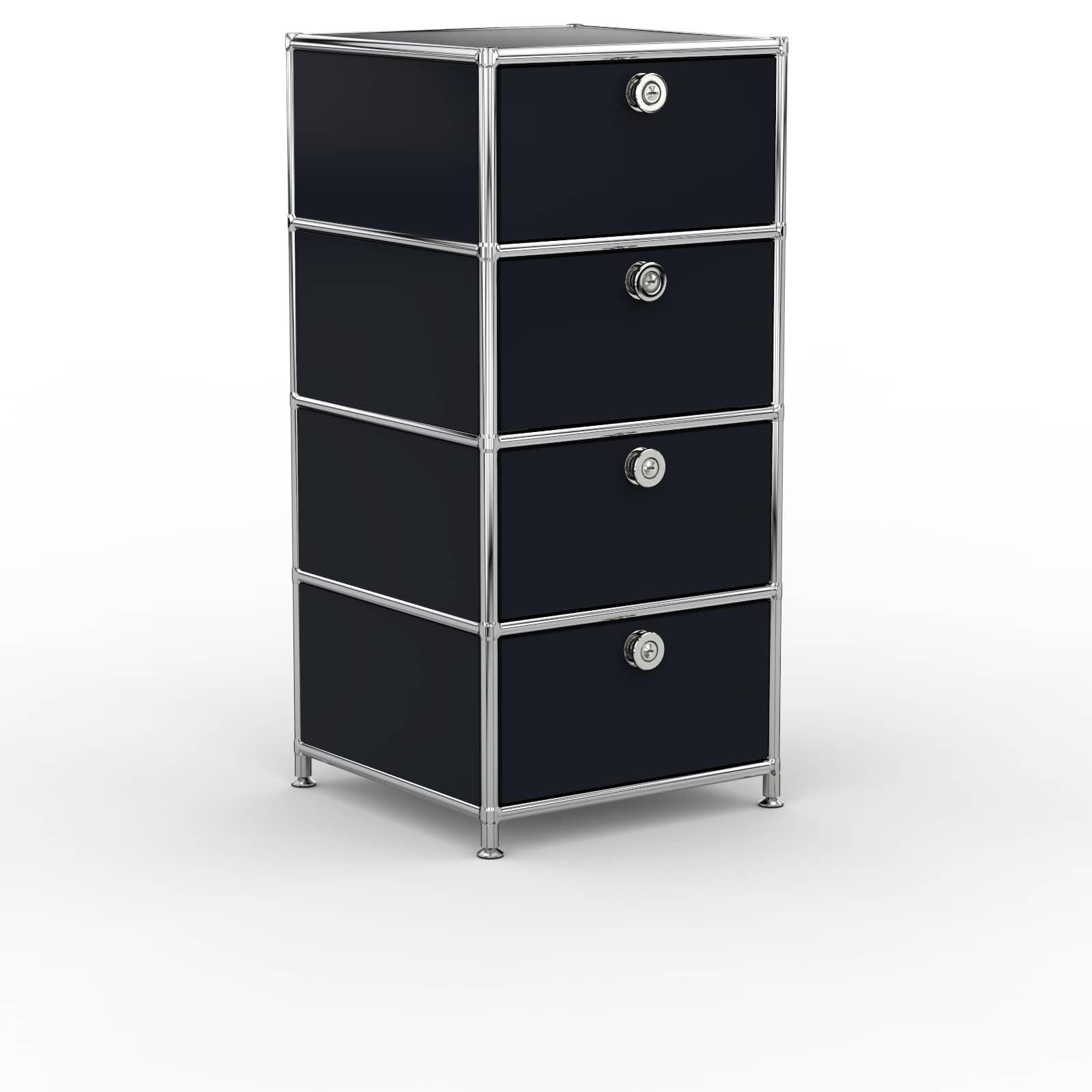 BÜRO-STANDCONTAINER, Metall, 40cm, 4 Schubladen, Graphitschwarz - Chromfarben/Silberfarben, Metall (40/84.3/39.7cm) - Versee