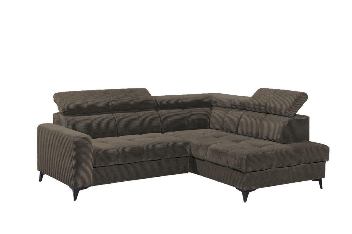 ECKSOFA mit elektronische Sitztiefenverstellung, USB-Anschluss und stilvollem Breitcord-Bezug - Dunkelbraun, Textil (200/243cm) - ed exciting design