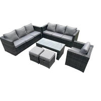 GARTENMÖBELSET mit Couchtisch Polyrattan 9-Sitzer - Dunkelgrau/Grau, Glas/Kunststoff - Fimous