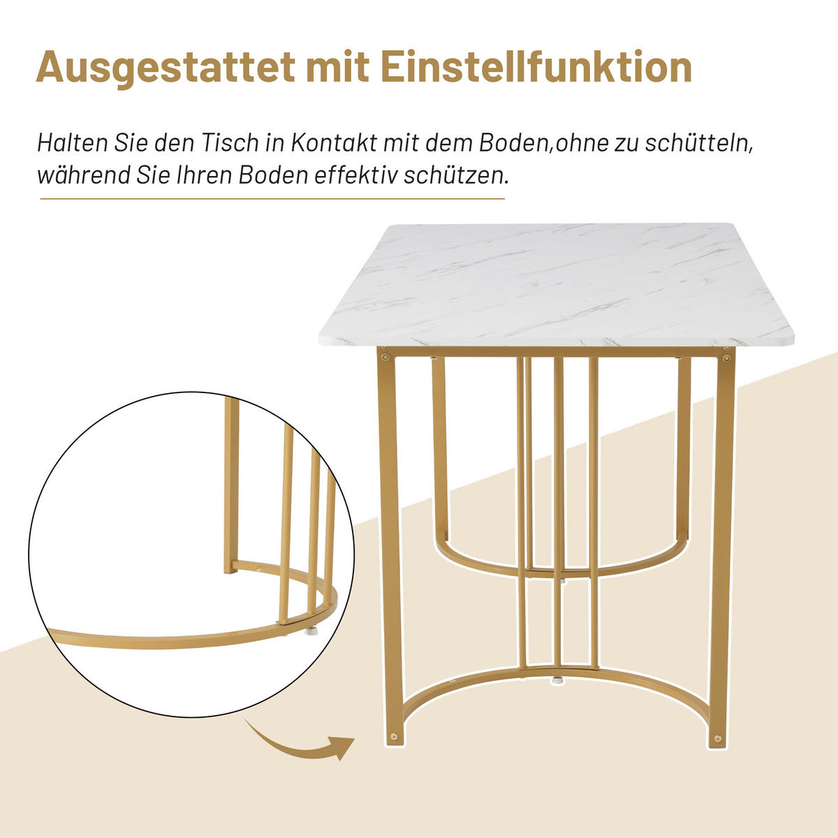 ESSTISCH 140x80x75 cm aus MDF mit Marmormuster auf geometrischem Metallgestell - Weiß, Holzwerkstoff (140/80/75cm) - Modfu