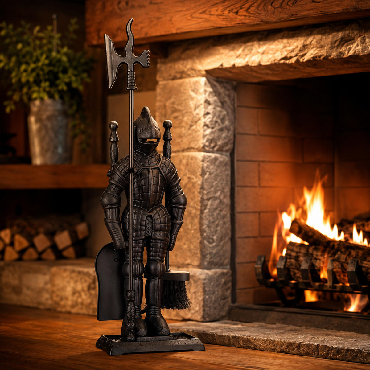 SETȘEMINEU Negru 4-piese fontă - negru, metal (21/72/12.5cm) - Relaxdays