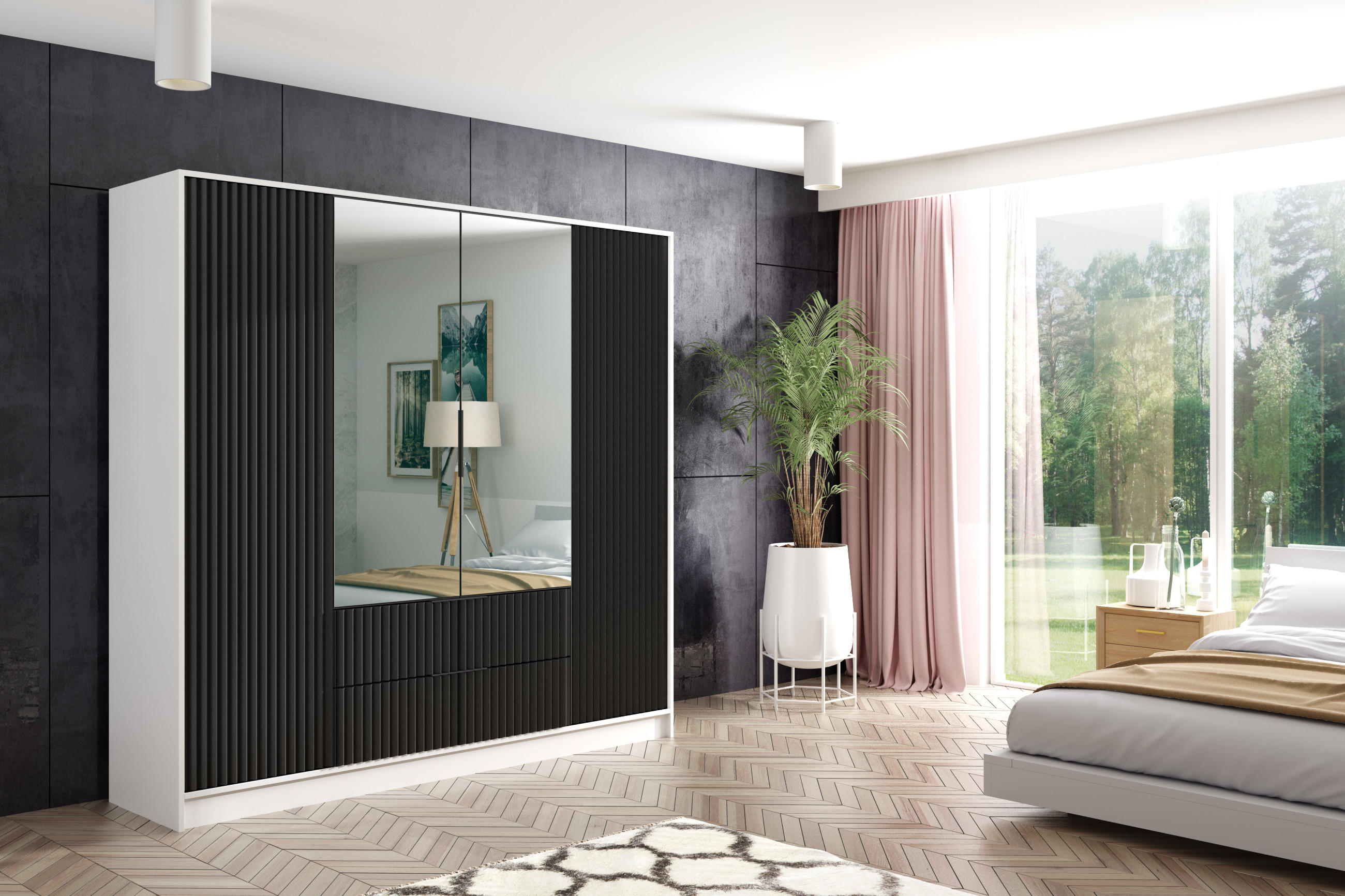 KLEIDERSCHRANK NOA - 200 cm - Weiß|Schwarz - Schwarz/Weiß, Holzwerkstoff (200/200/51cm) - ALTDECOR