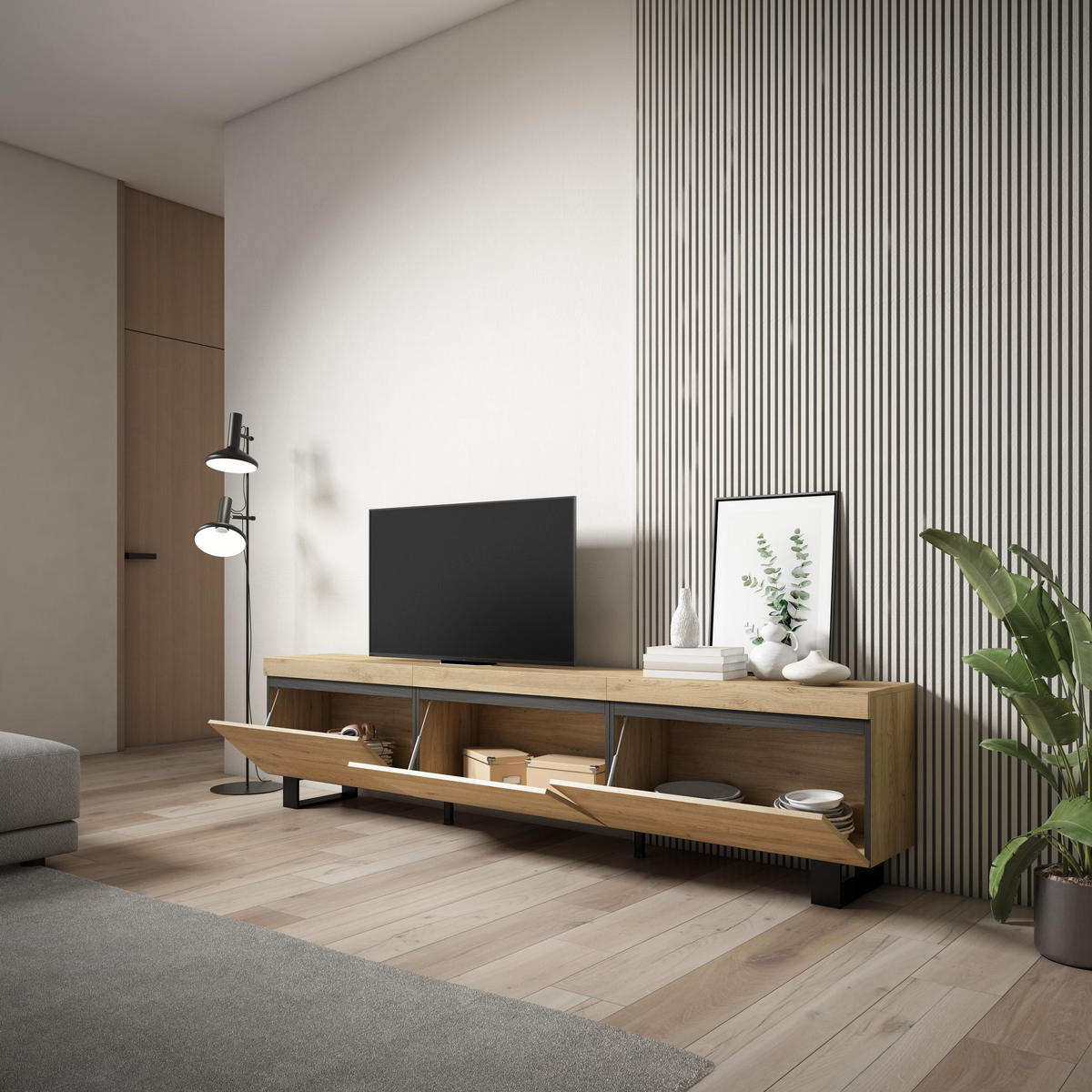 TV-SCHRANK Lowboard, eiche, 240/35/57cm - Eichefarben, Holzwerkstoff (240/57/35cm) - Skraut Home