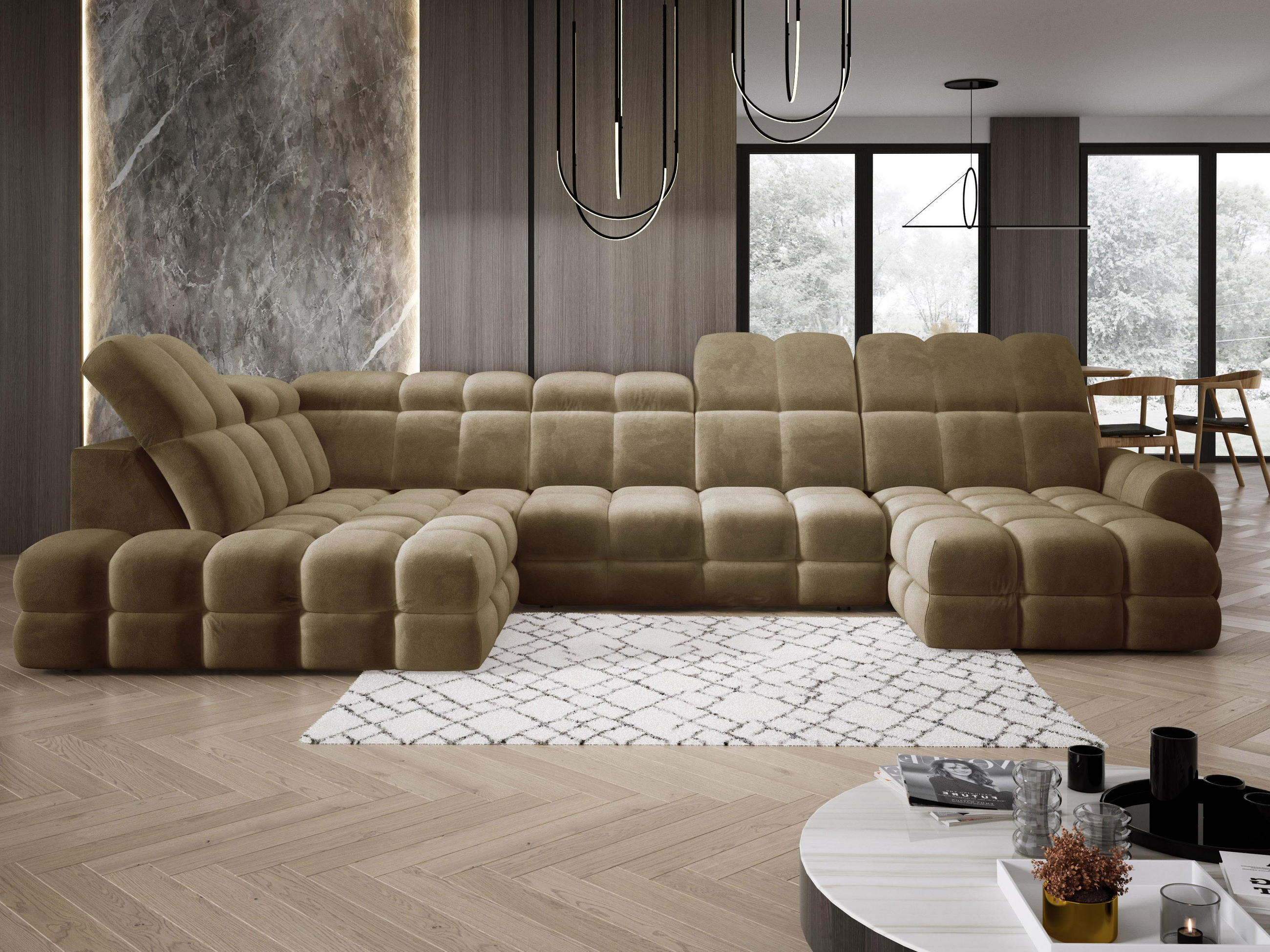 ECKSOFA TOLLO Salvador-stoff U-form 400x217x105 cm olivgrün - Olivgrün, Holz/Textil (400/217cm) - DomoHome