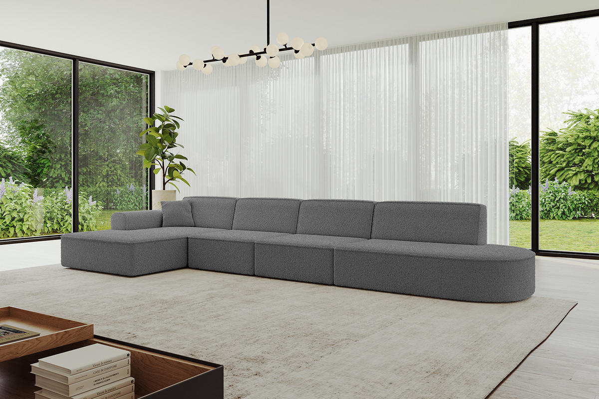 ECKSOFA Ottomane Links IREA-L3-v3 - 413x171x79 cm Grau - Olivgrün, Holzwerkstoff/Textil (413/171cm) - ALTDECOR