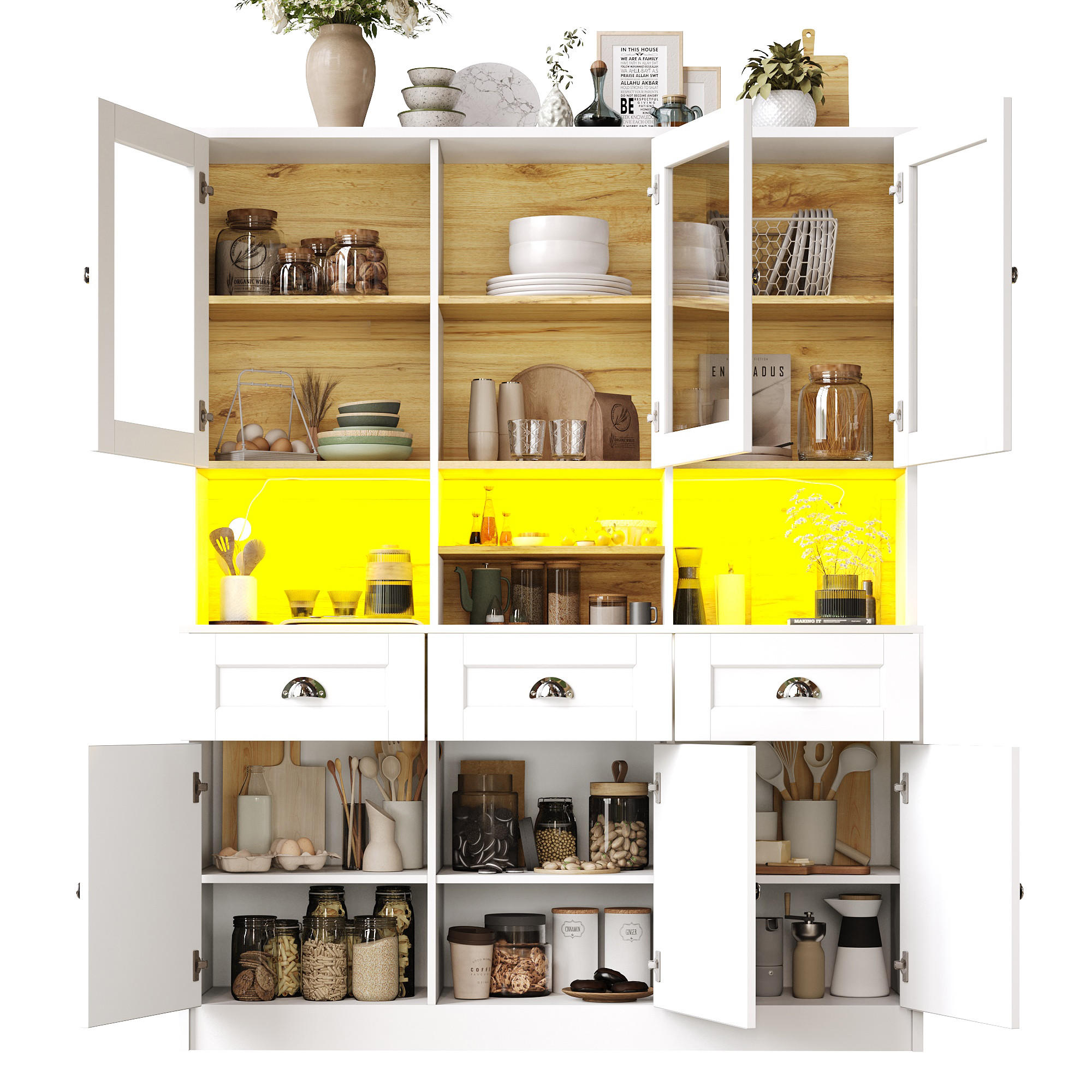 BUFFET 140/40/175 cm Weiß aus MDF mit LED-Beleuchtung - Weiß, Holzwerkstoff (140/175/40cm) - OKWISH
