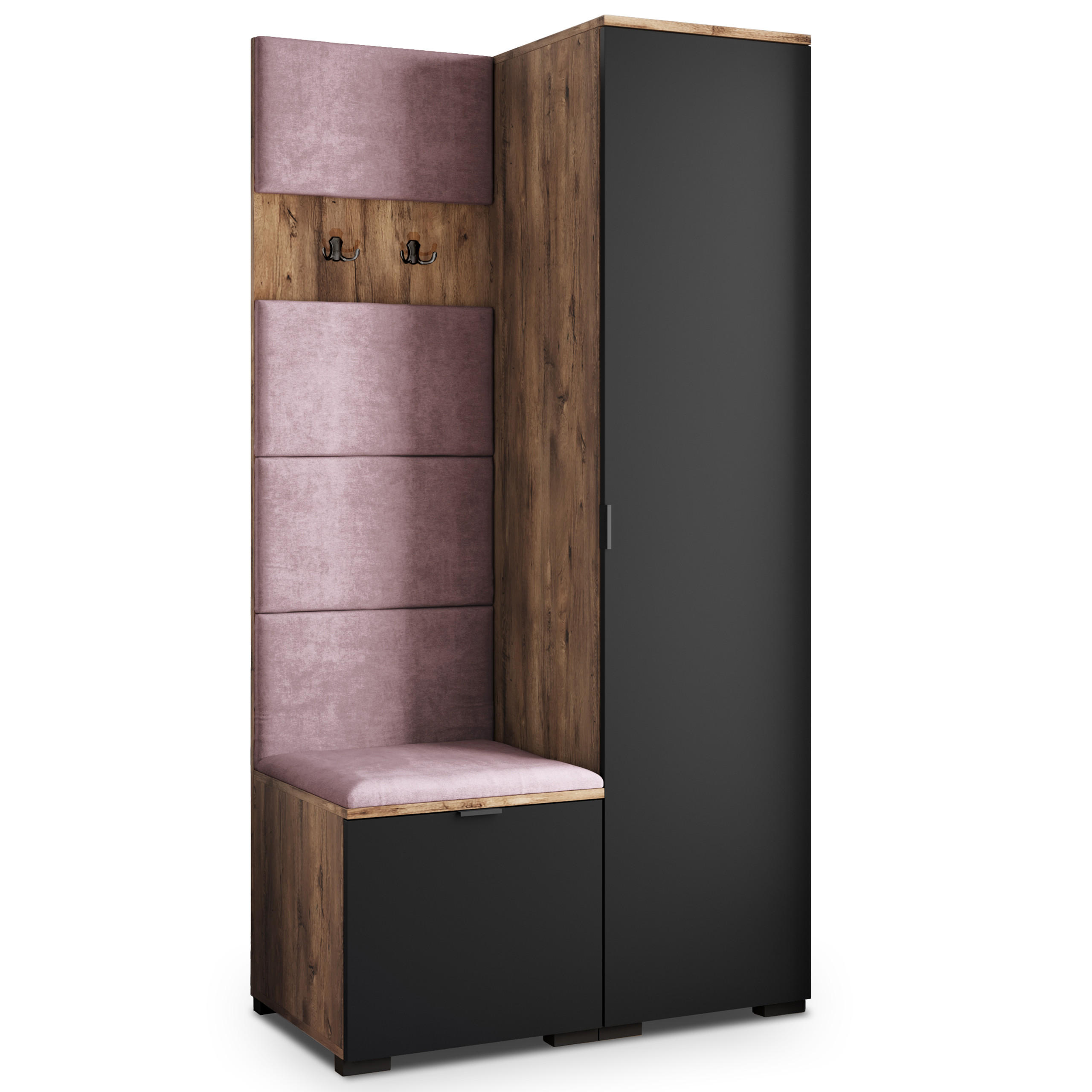 Masseno Garderobenschrank Eiche, Schwarz, Lila 95x181x51 cm