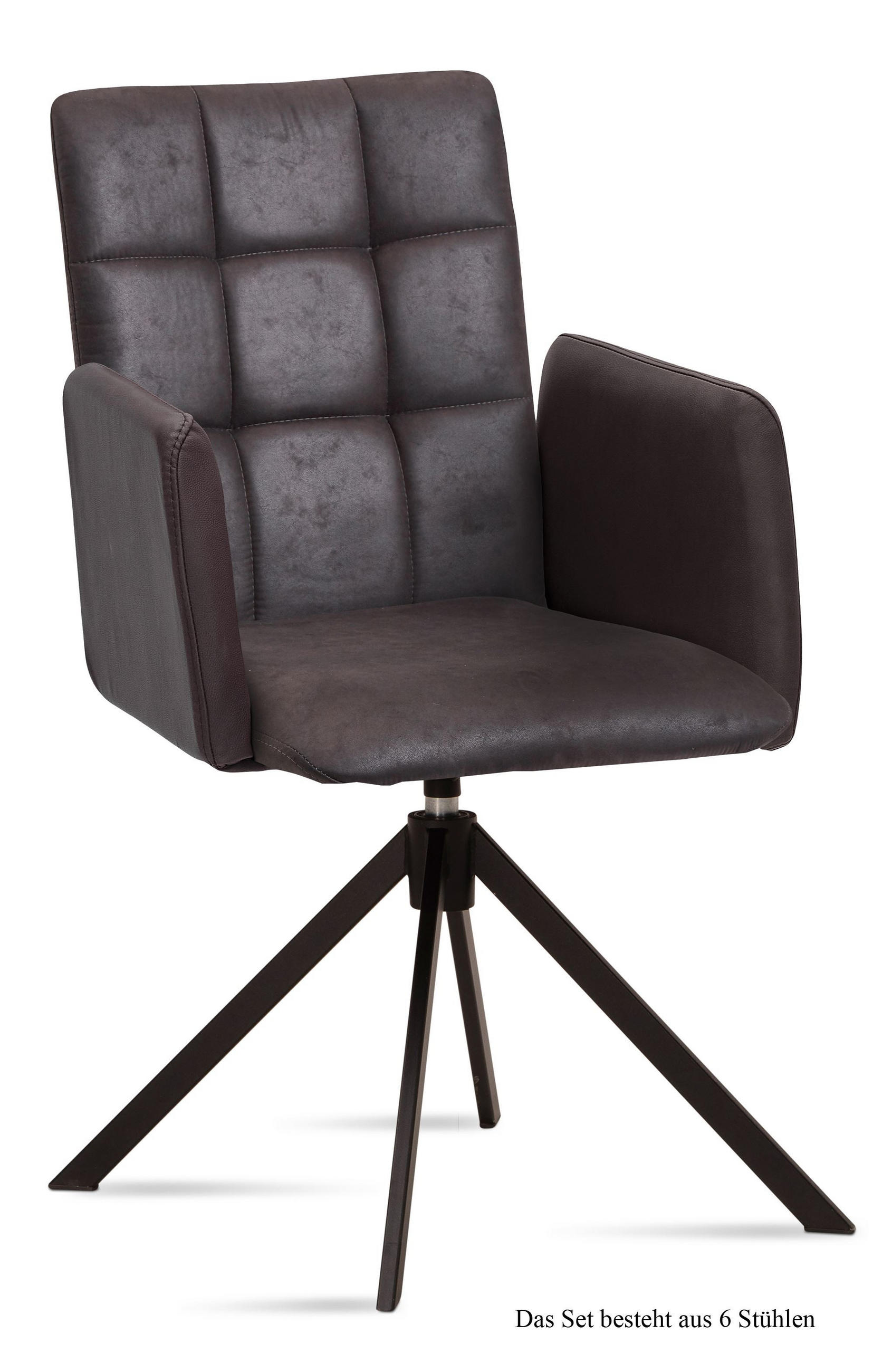 ARMLEHNSTUHL drehbar (6er-Set) Deeann 52x91x60 Schwarz/Espresso - Dunkelbraun/Schwarz, Kunststoff (60/91/52cm) - 58aufmkessel