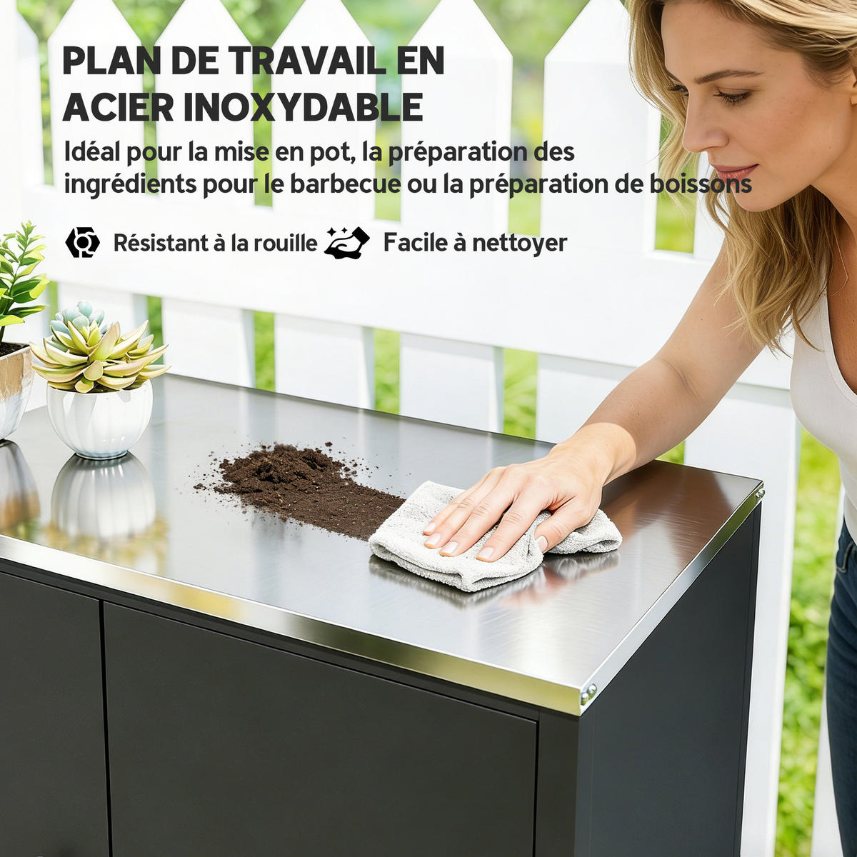 METALLSCHRANK DE-17623 Edelstahl-Arbeitsplatte mit Rollen Schwarz - Schwarz, Metall (50/90/80cm) - ComfortXL