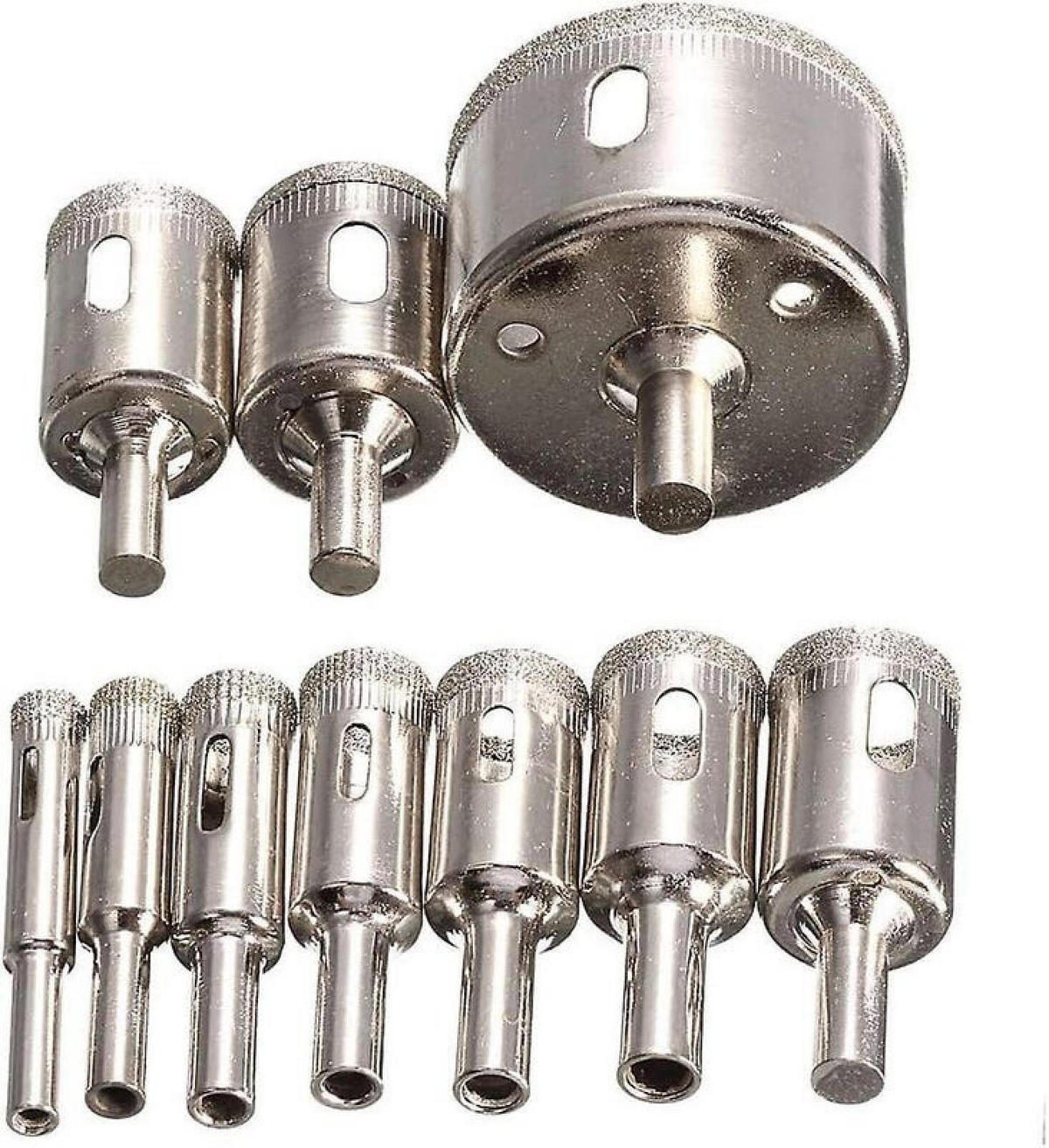 BOHRER - 10 Stück, Größen 8-50 mm, geeignet für Glas, Marmor und Granit. - Silberfarben, Metall (5.5/5/1cm) - DCA