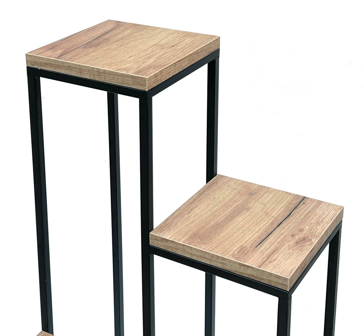 BLUMENTREPPE Schwarz Metall mit 4 Holzablagen 90 cm 96349 - Schwarz, Metall (36/90/36cm) - DanDiBo