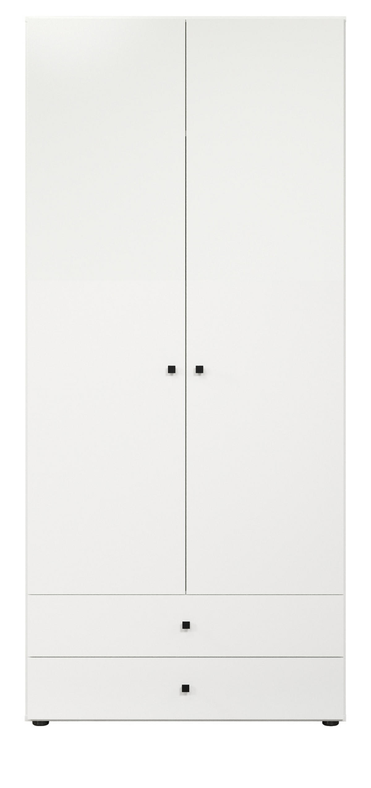 KLEIDERSCHRANK weiß 81 x 176 cm, Drehtürenschrank 2-türig mit Schubalden - Schwarz/Weiß, Holzwerkstoff/Kunststoff (81/176/51cm) - Top.Furn