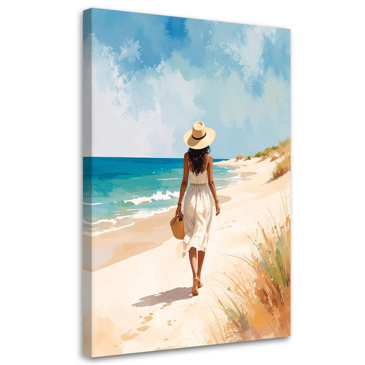 LEINWANDBILD Frau beim Entspannen am Strand 70x100cm - Beige, Textil (70/100cm) - Feeby