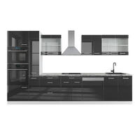 PENTRY R-Line Antracit högblank/vit 350 cm med högskåp, utan bänkskiva - Vit/Svart högglans, Träbaserade material (350/206.8/46cm) - Vicco