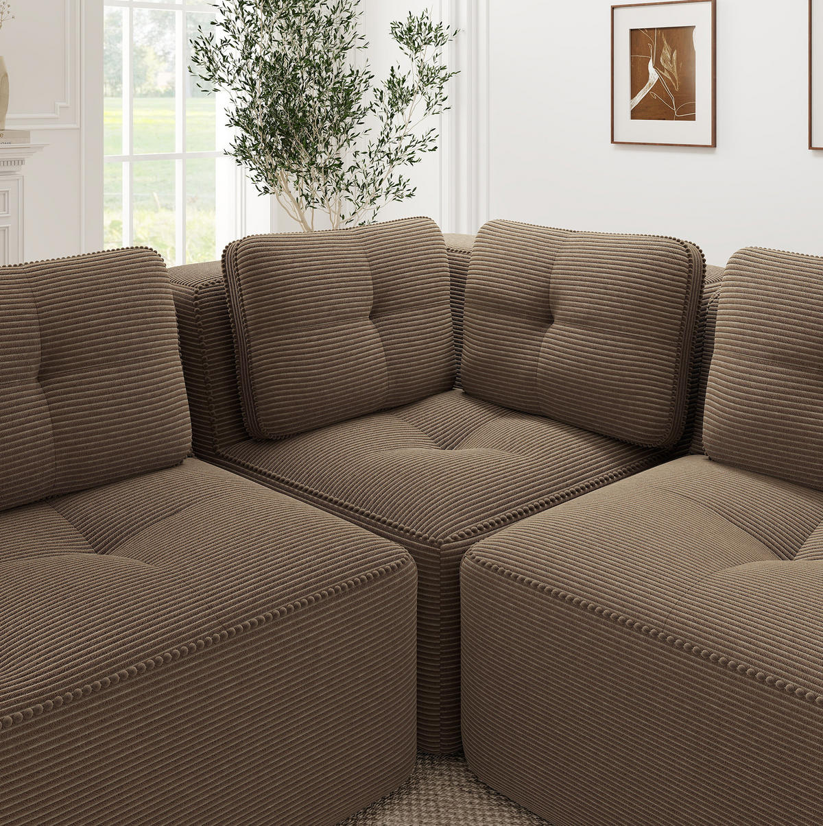 SOFA 297/104/69 cm in Braun aus Cord mit tiefer Sitzfläche - Braun, Textil (104/69/297cm) - Flora Grace