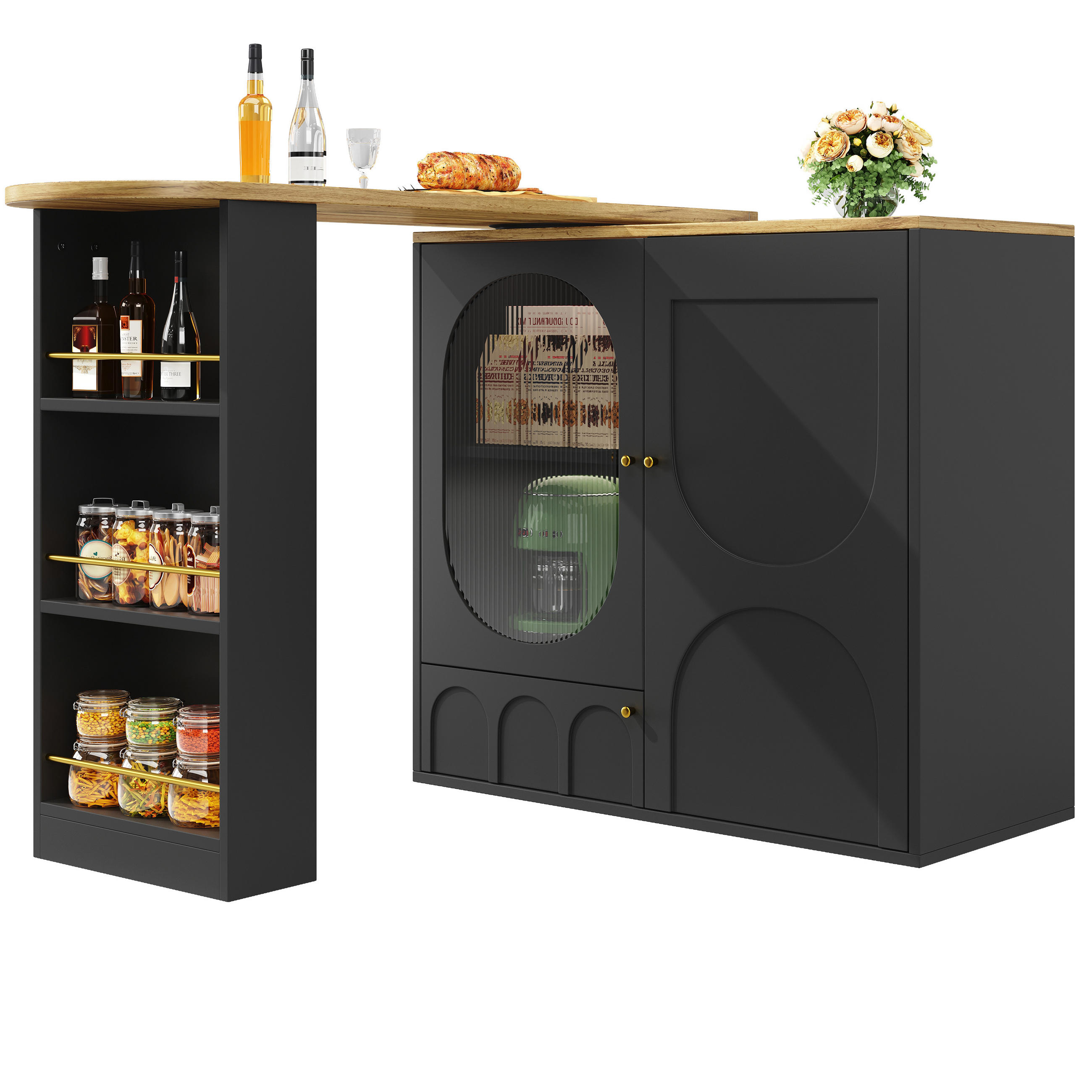 BARTISCH/KÜCHENINSEL aus MDF & Metall, 360° drehbar, 138/204/39/105 cm, Schwarz - Schwarz, Holzwerkstoff (39/105/138cm) - Redom