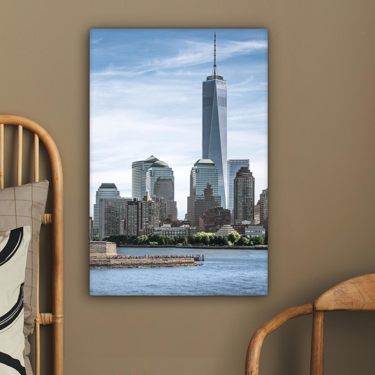 LEINWANDBILD New York - Freiheitsstatue - Wasser 60x90 cm - Hellblau, Textil (60/90cm) - MuchoWow
