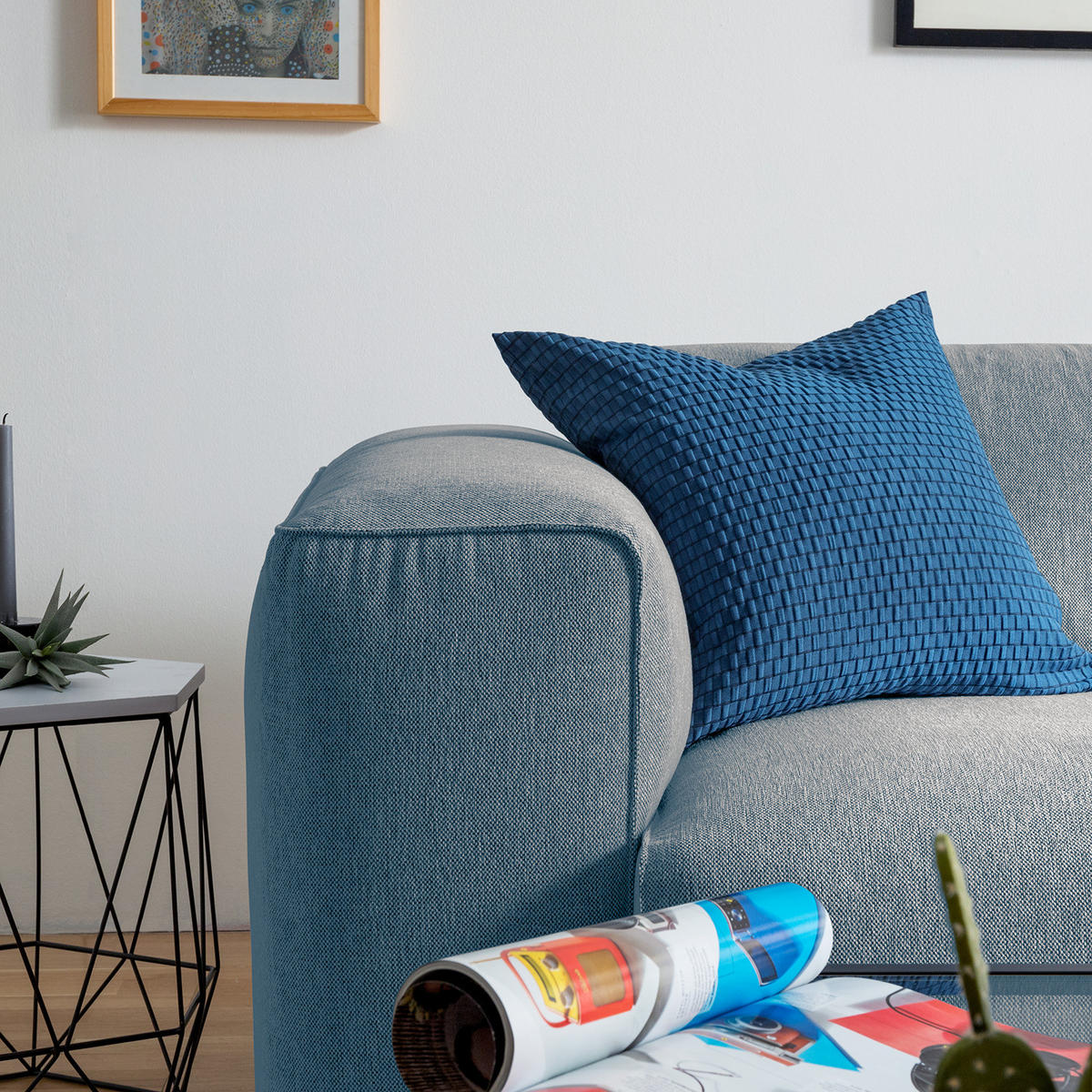 1,5-SITZER ECKSOFA mit Longchair - Blaugrau/Schwarz, Kunststoff/Textil (260/173cm) - home24