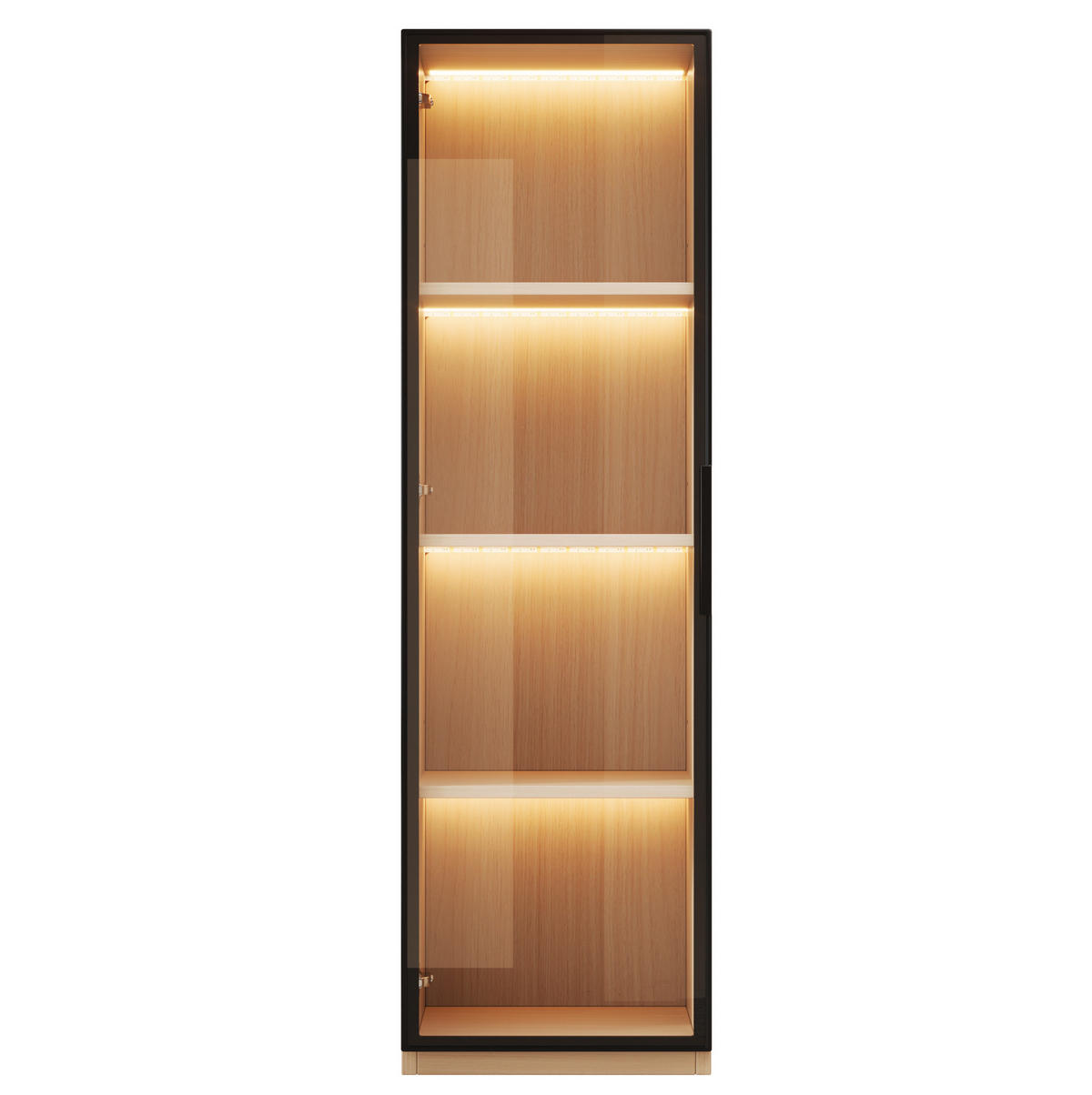 VITRÍNA 40/40/165 cm MDF dekor dub, s tvrdeným sklom a LED osvetlením - farba duba, kompozitné drevo (40/165/40cm) - BEAOK